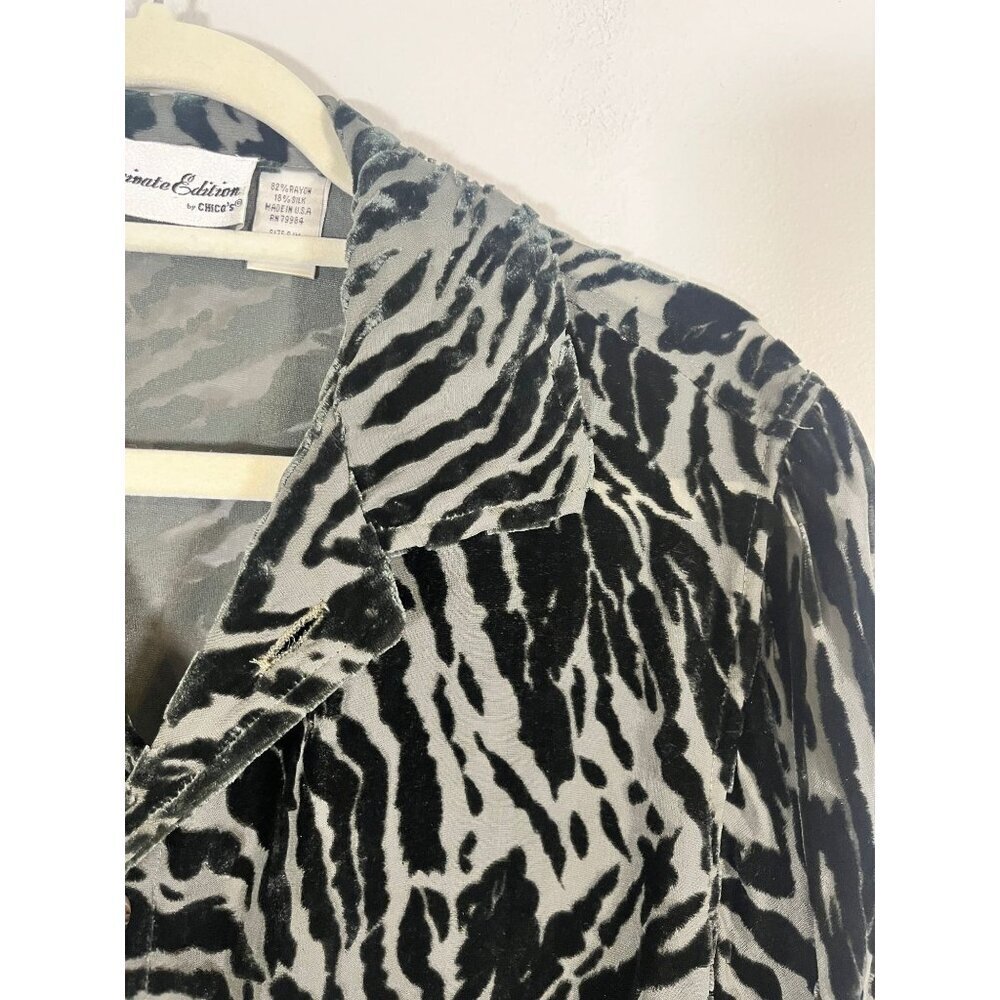 Animal Print Silk Burnout Shirt Black S Retro Neutral Preppy Classic Lagen Boho - Picture 7 of 10